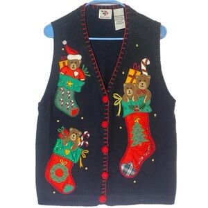 Nut Cracker Black Sweater Vest Wm Med Teacher Y2K
